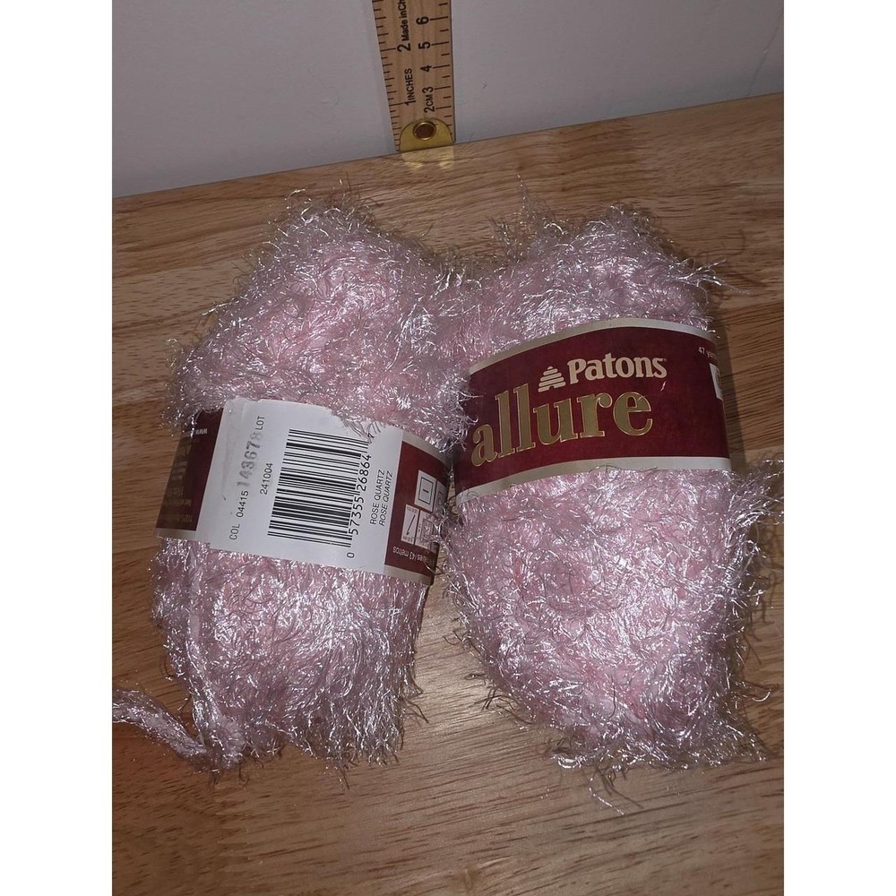 two skeins of Patons Allure Eyelash Yarn Rose Quartz discontinued